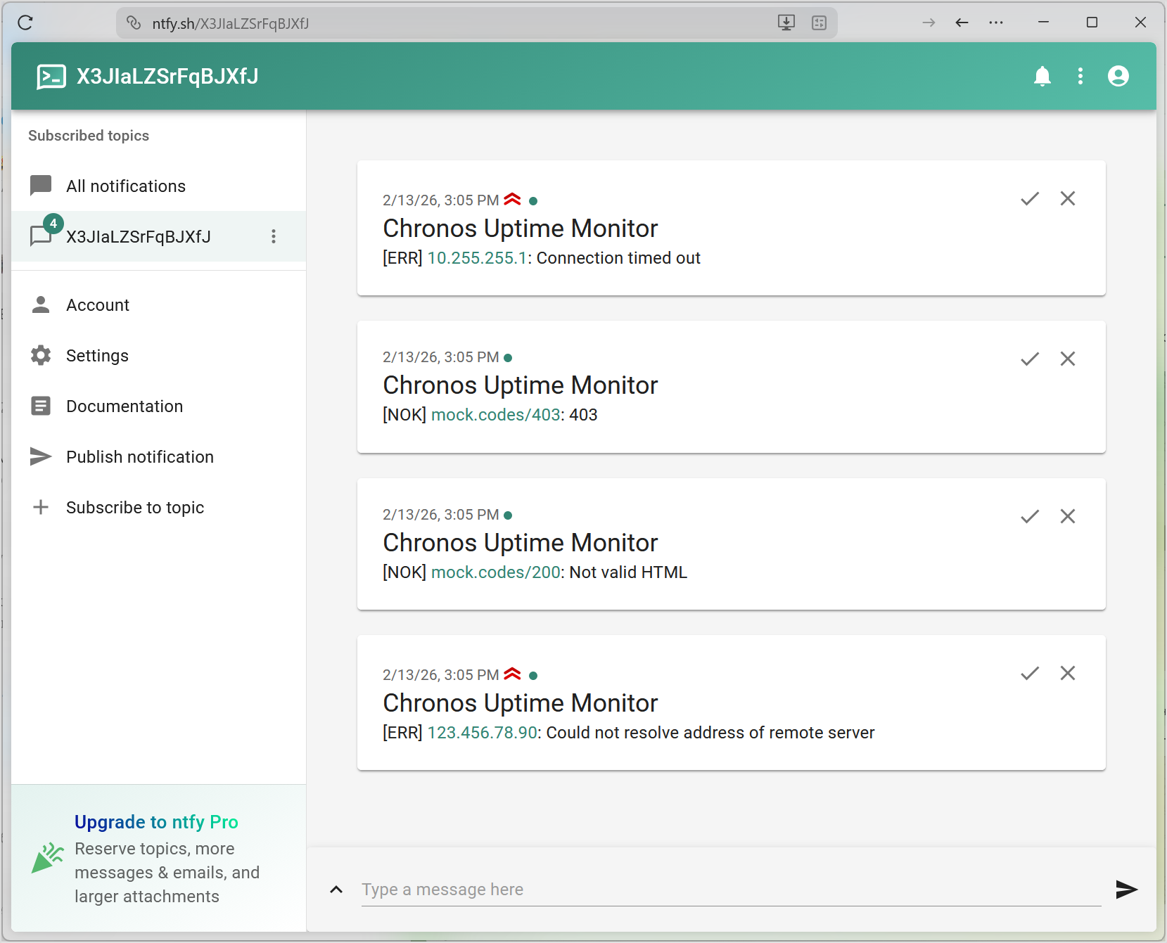 ntfy alerts in browser